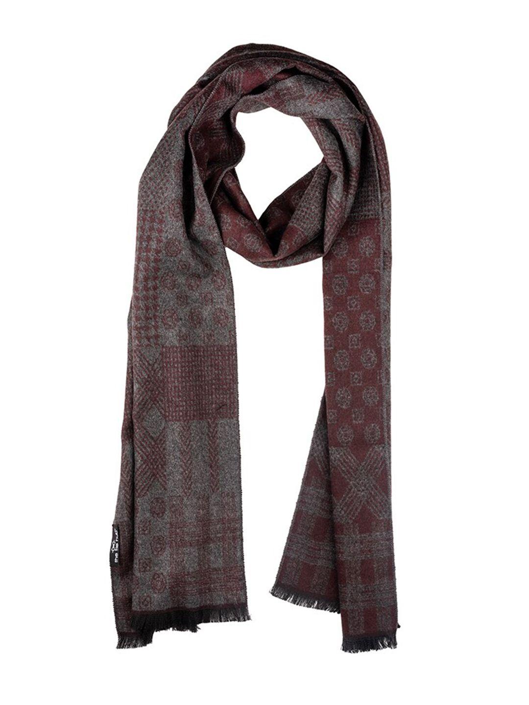 the tie hub men printed woolen scarf with frayed border