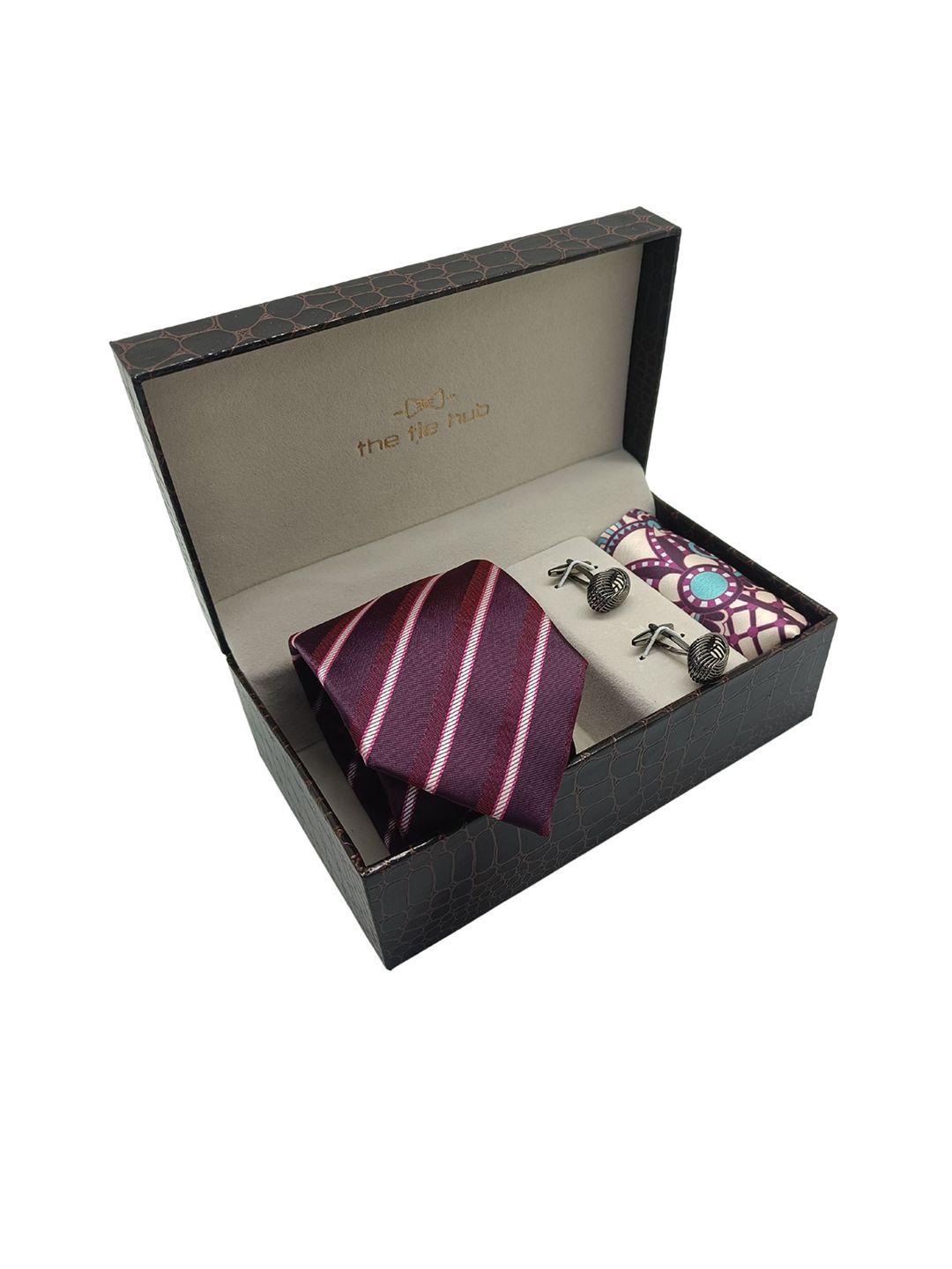 the tie hub men purple striped accessory gift set