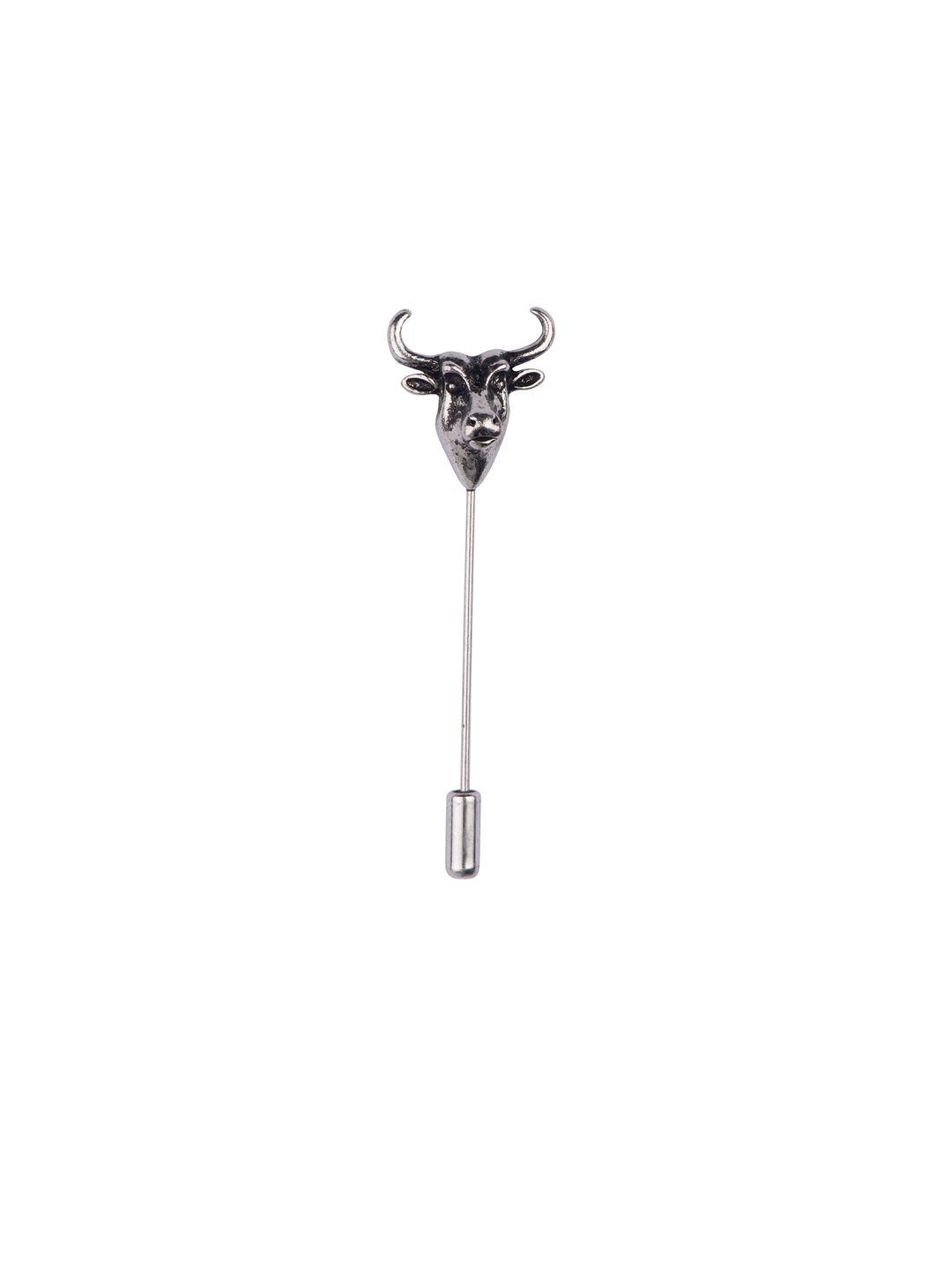the tie hub men silver-toned solid bull-shaped lapel pin