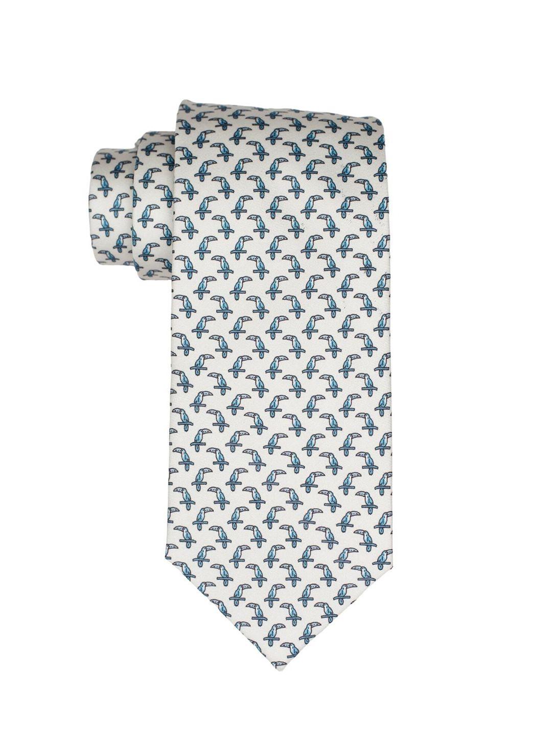 the tie hub men white & blue printed broad tie