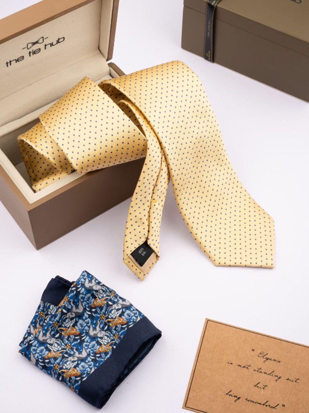 the tie hub men woven design silk necktie with pocket square combo set