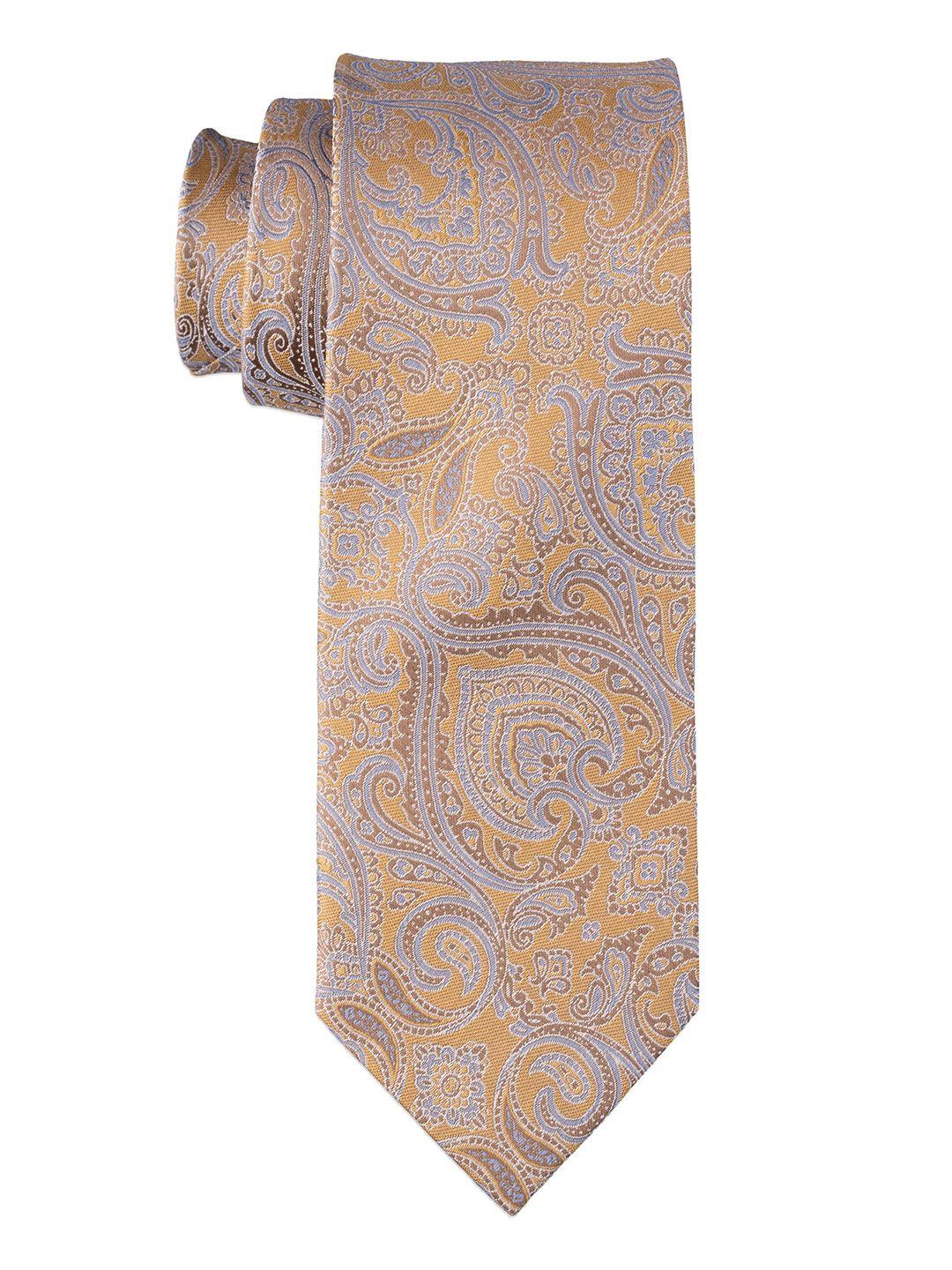 the tie hub men yellow & grey woven design broad tie
