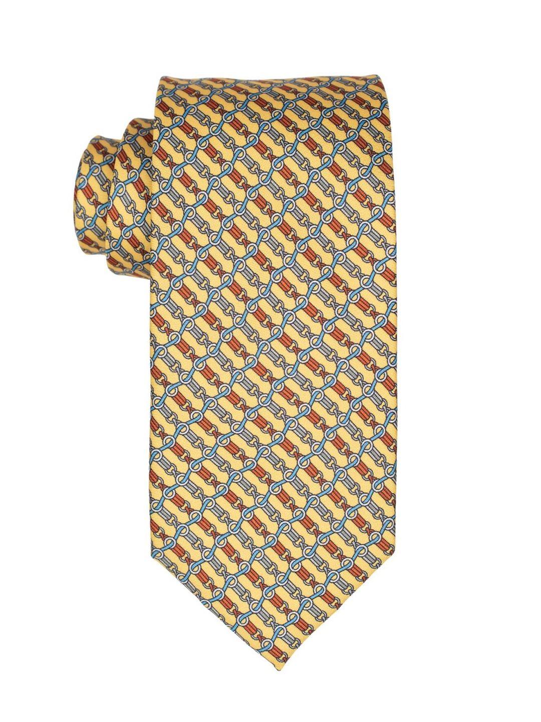 the tie hub men yellow & orange printed broad tie