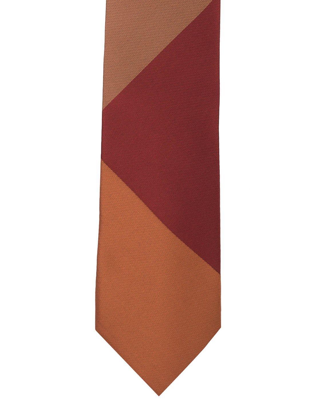the tie hub orange & maroon colourblocked skinny tie