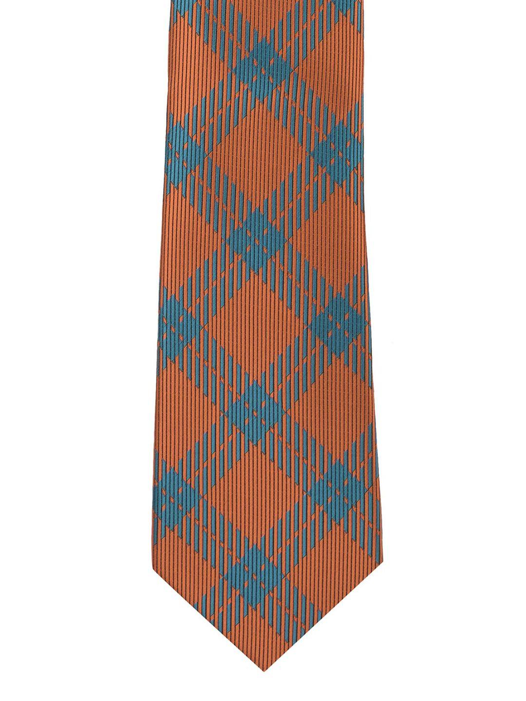 the tie hub orange & teal checked broad tie