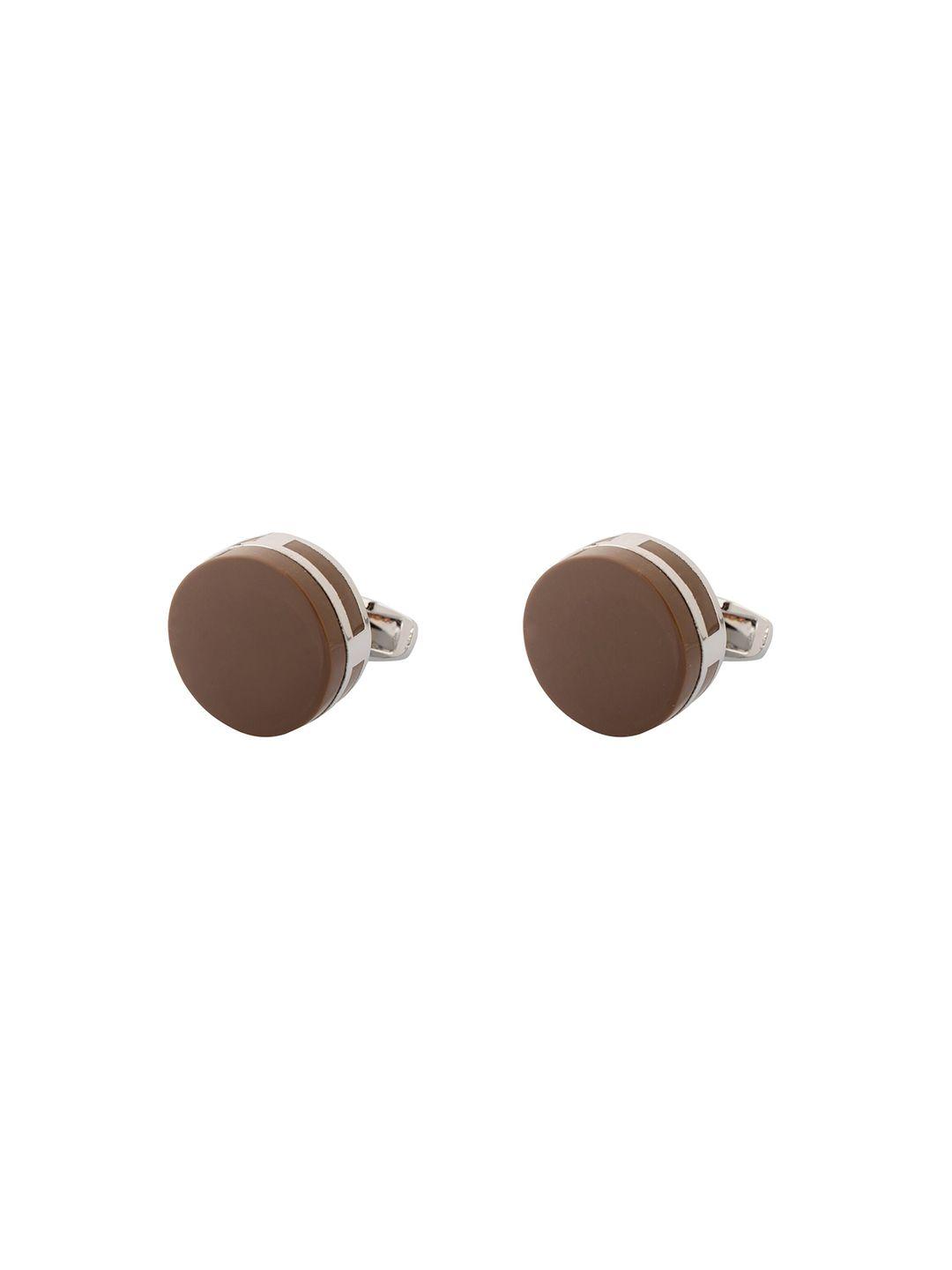 the tie hub silver-toned & brown cufflink