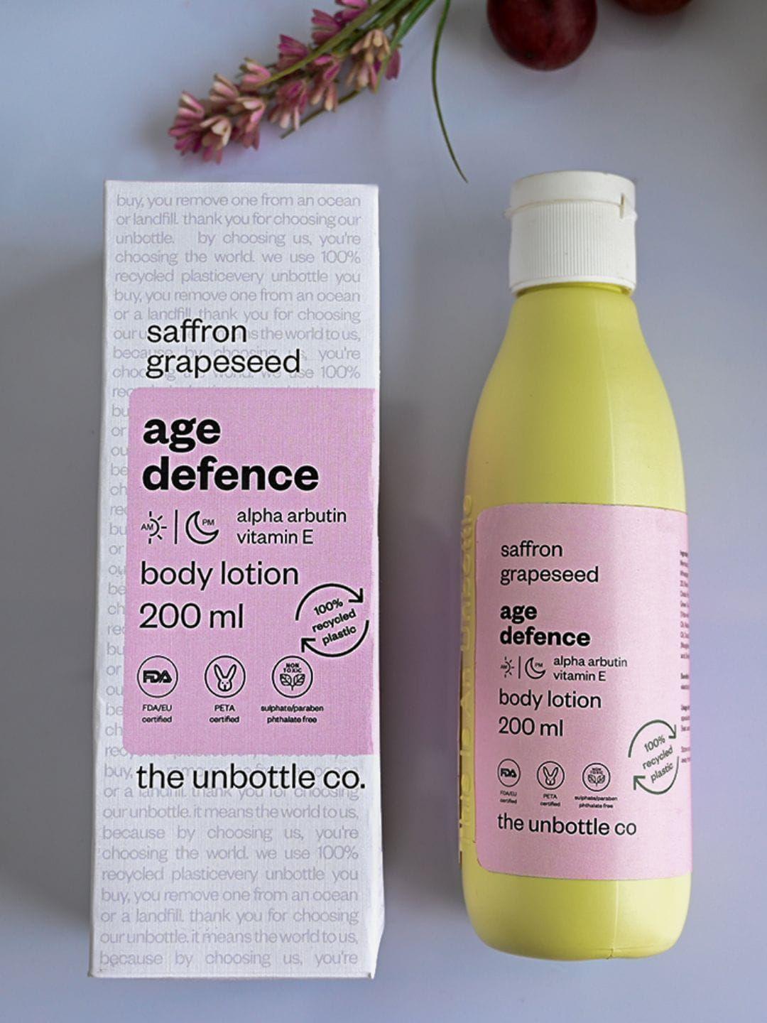 the unbottle co saffron grapeseed age defence body lotion with alpha arbutin - 200 ml