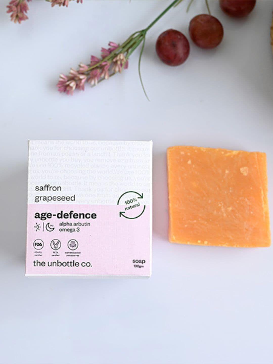 the unbottle co skintelligent age defence handmade soap with saffron & grapeseed 100 g
