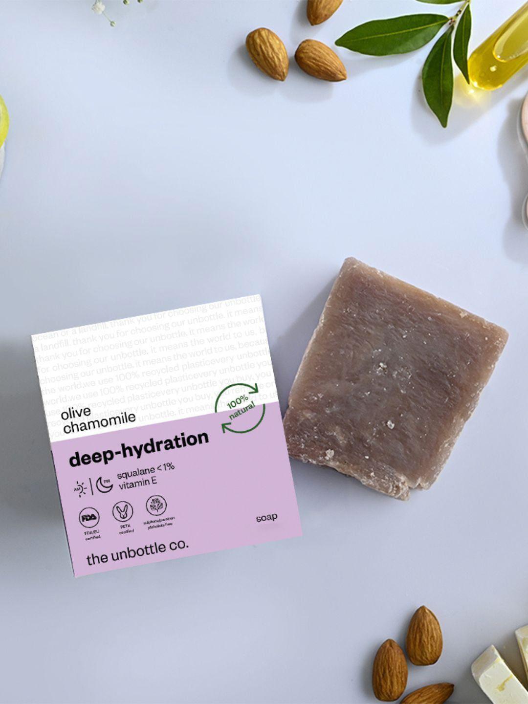 the unbottle co skintelligent deep hydration handmade soap with olive & chamomile 100 g