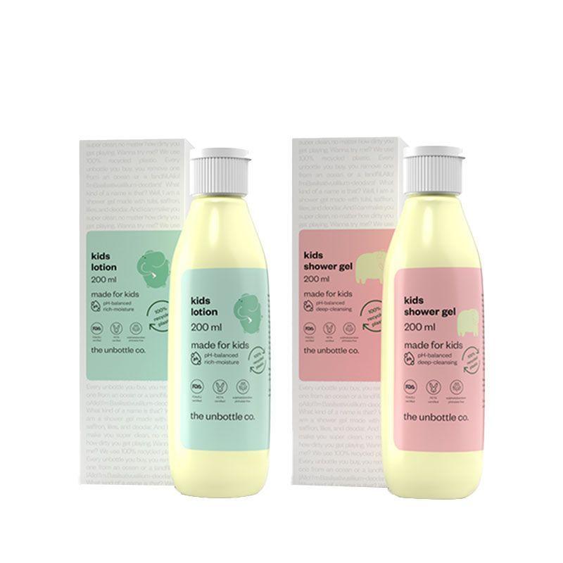 the unbottle co. tuco made for kids mild kids shower gel & moisturising lotion