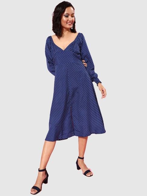 the vanca blue printed a-line dress
