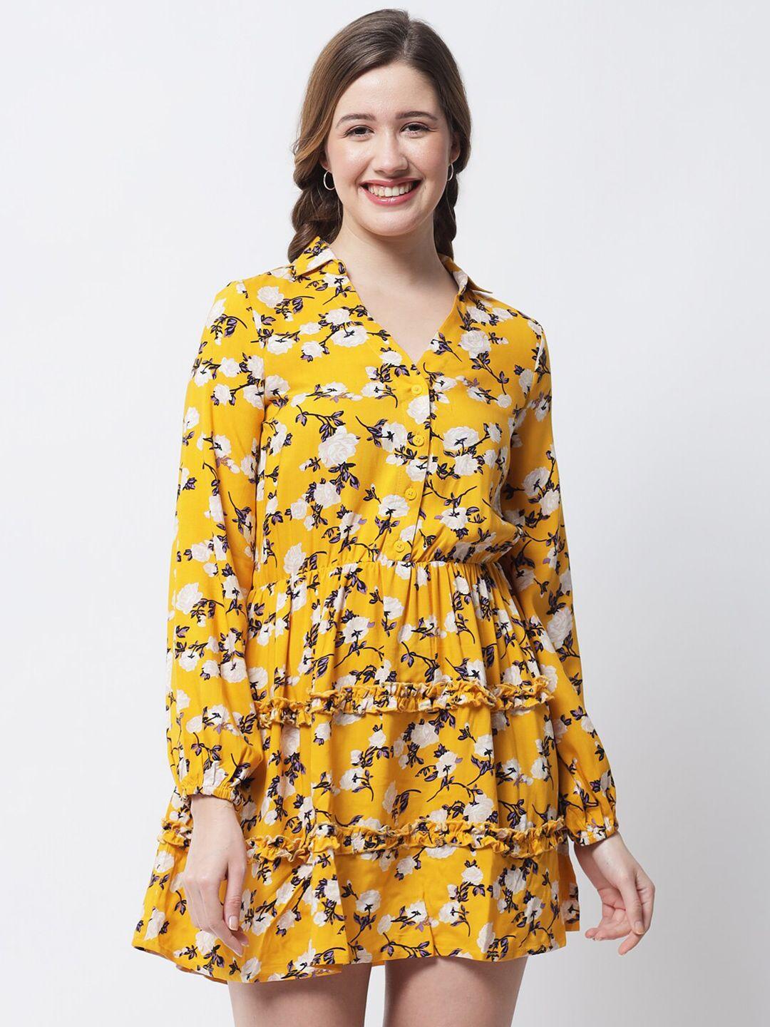 the vanca floral printed shirt collar a-line dress