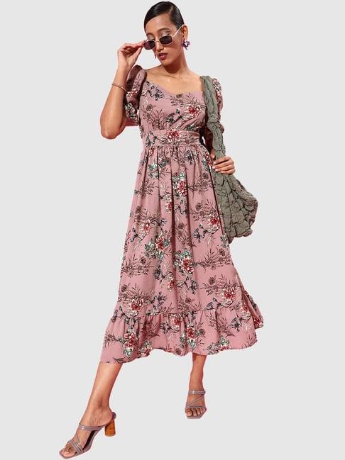 the vanca peach printed a-line dress