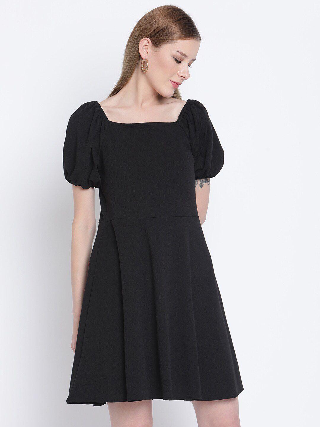 the vanca square neck puff sleeve fit and flare mini dress