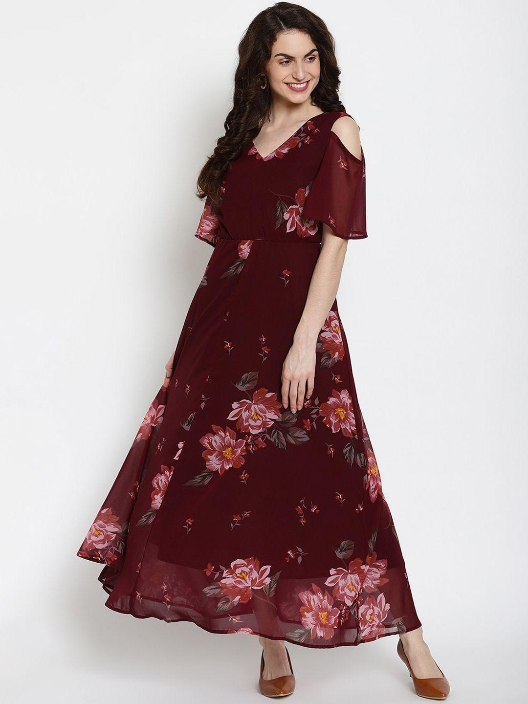 the vanca women maroon printed maxi dress