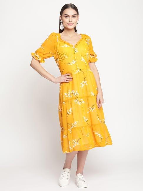the vanca yellow printed a-line dress