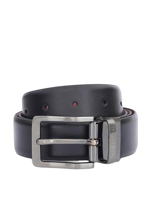 the vertical black & tan leather reversible belt for men