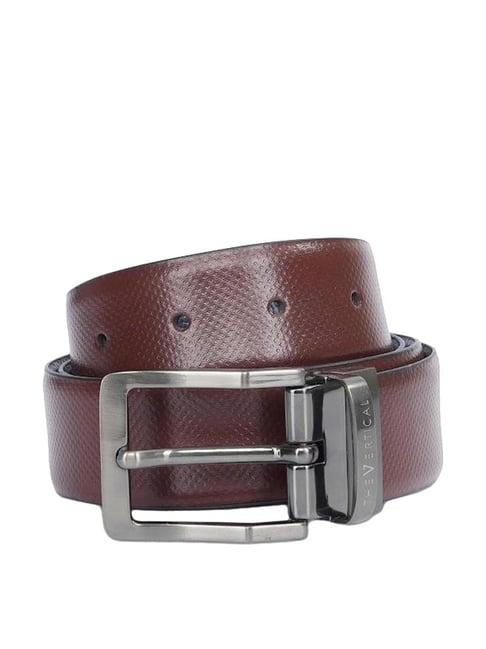 the vertical brown & navy leather reversible belt for men