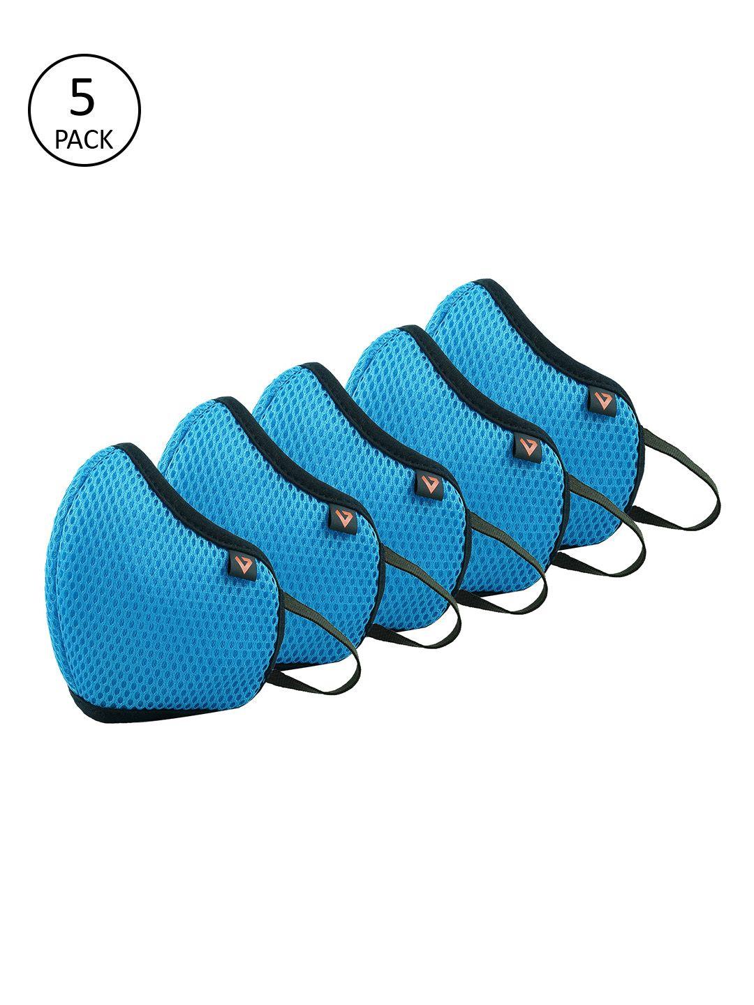 the vertical unisex 5 pcs blue solid 5-ply anti-dust reusable cloth masks