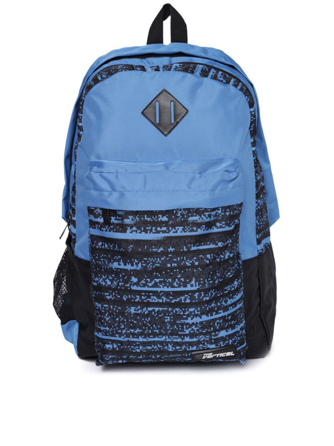 the vertical unisex blue & black printed laptop backpack