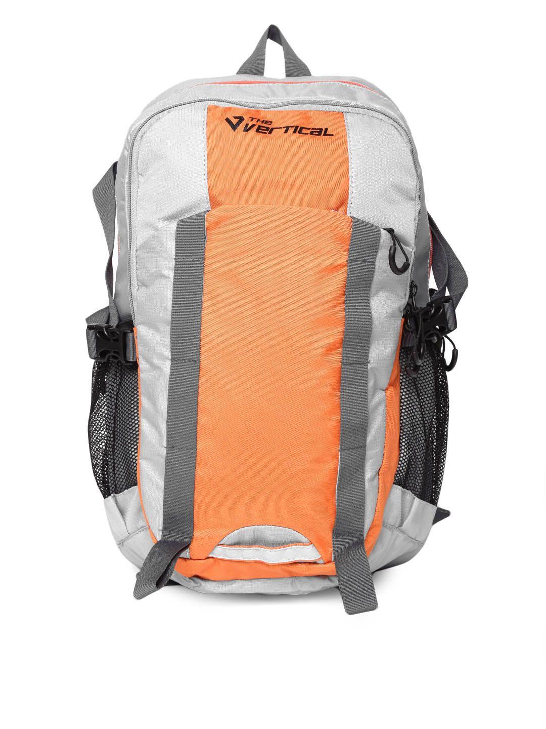 the vertical unisex grey & orange colourblocked laptop backpack