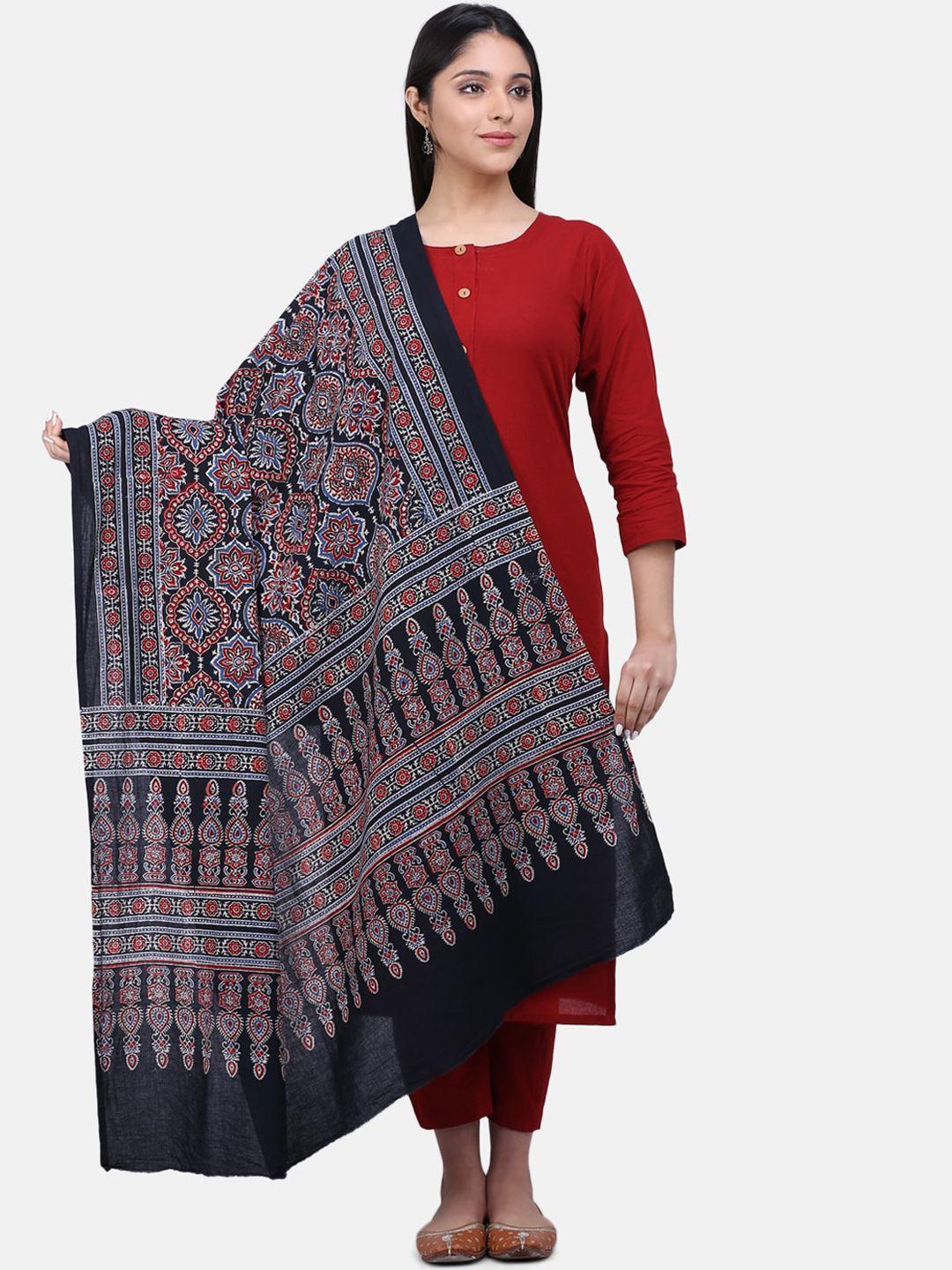 the weave traveller black printed sustainable dupatta