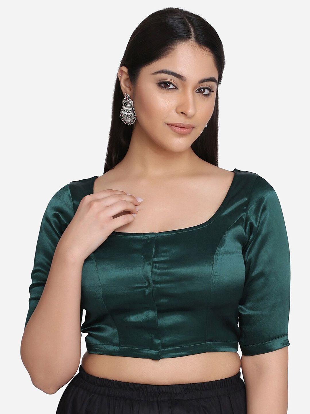 the weave traveller dark-green solid mashru saree blouse