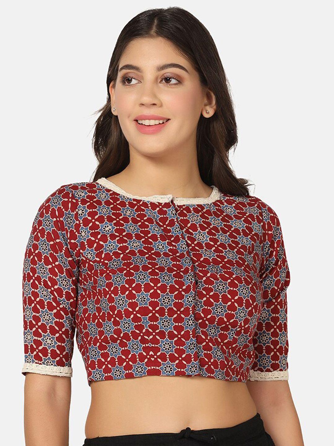 the weave traveller floral handblock printed cotton saree blouse
