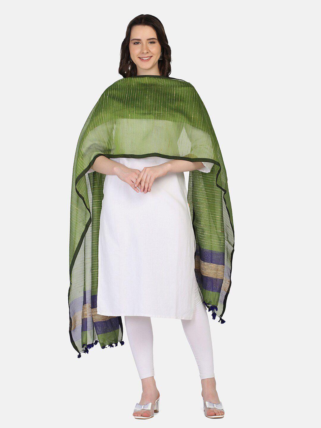 the weave traveller green & blue striped dupatta with tasselled border