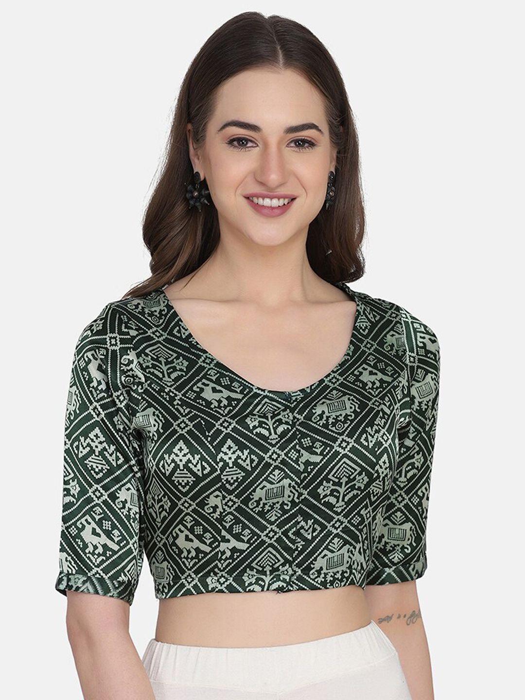 the weave traveller green non padded ready made saree blouse