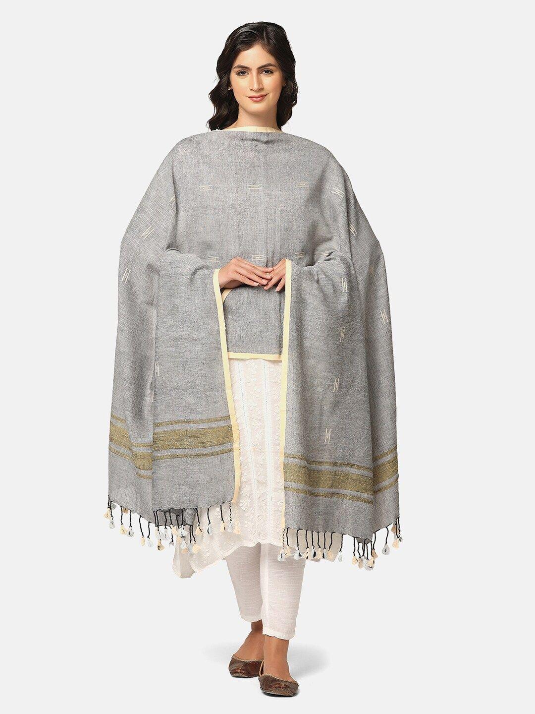 the weave traveller grey & gold-toned woven design dupatta