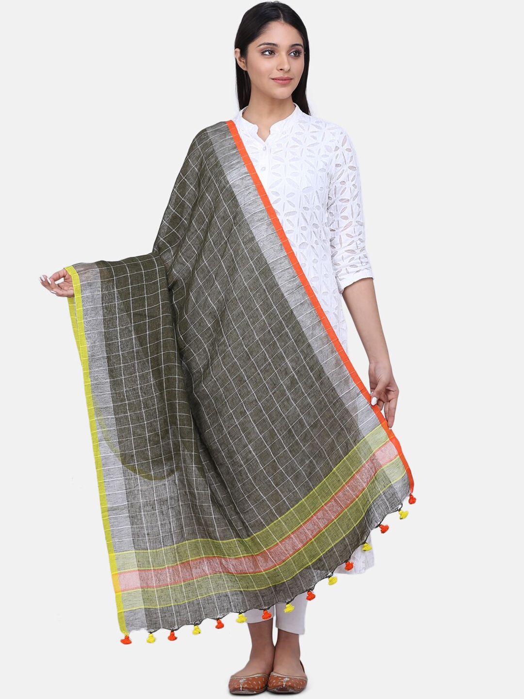 the weave traveller grey & green checked dupatta
