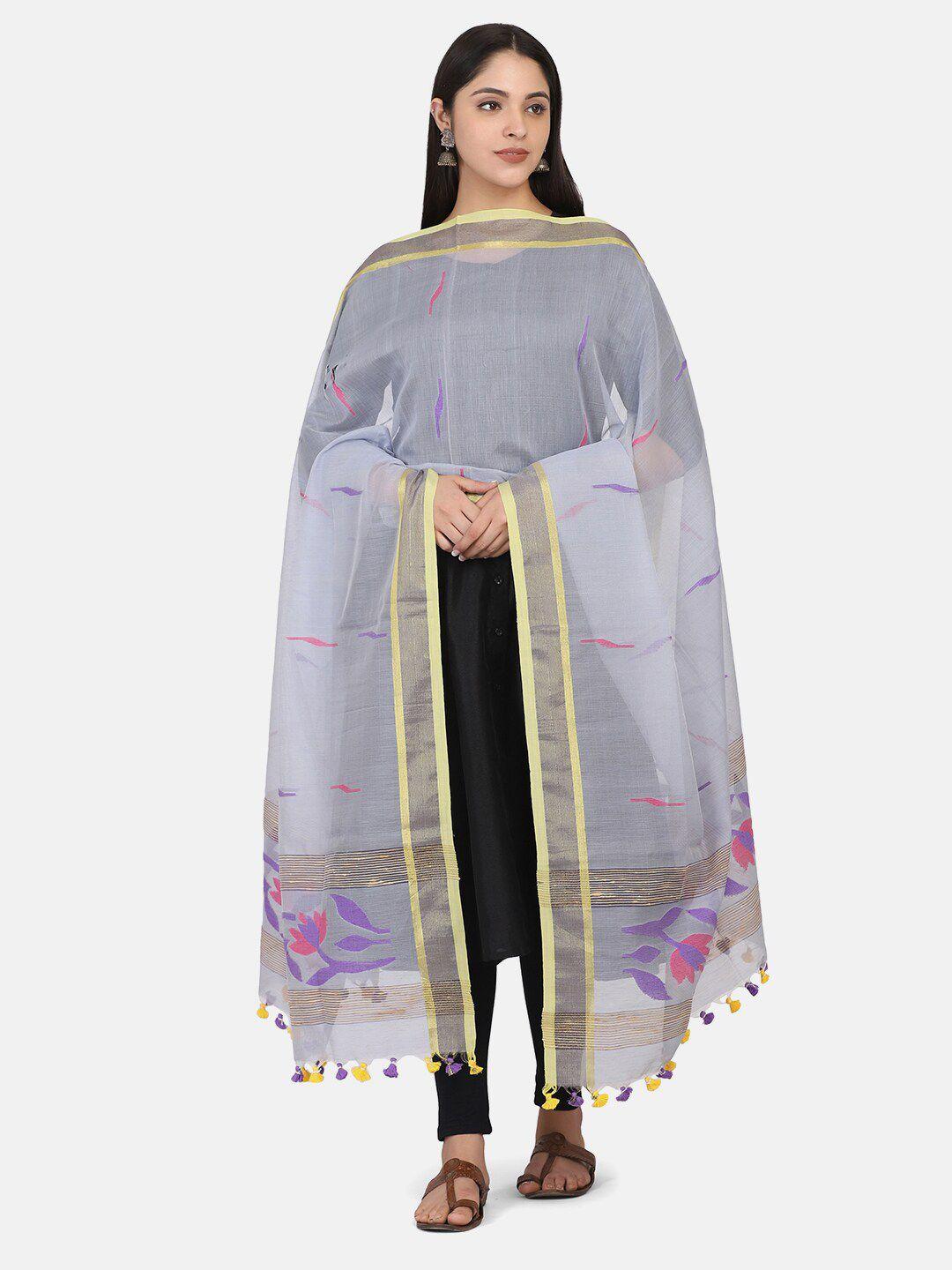 the weave traveller grey & pink ethnic motifs woven design dupatta with zari