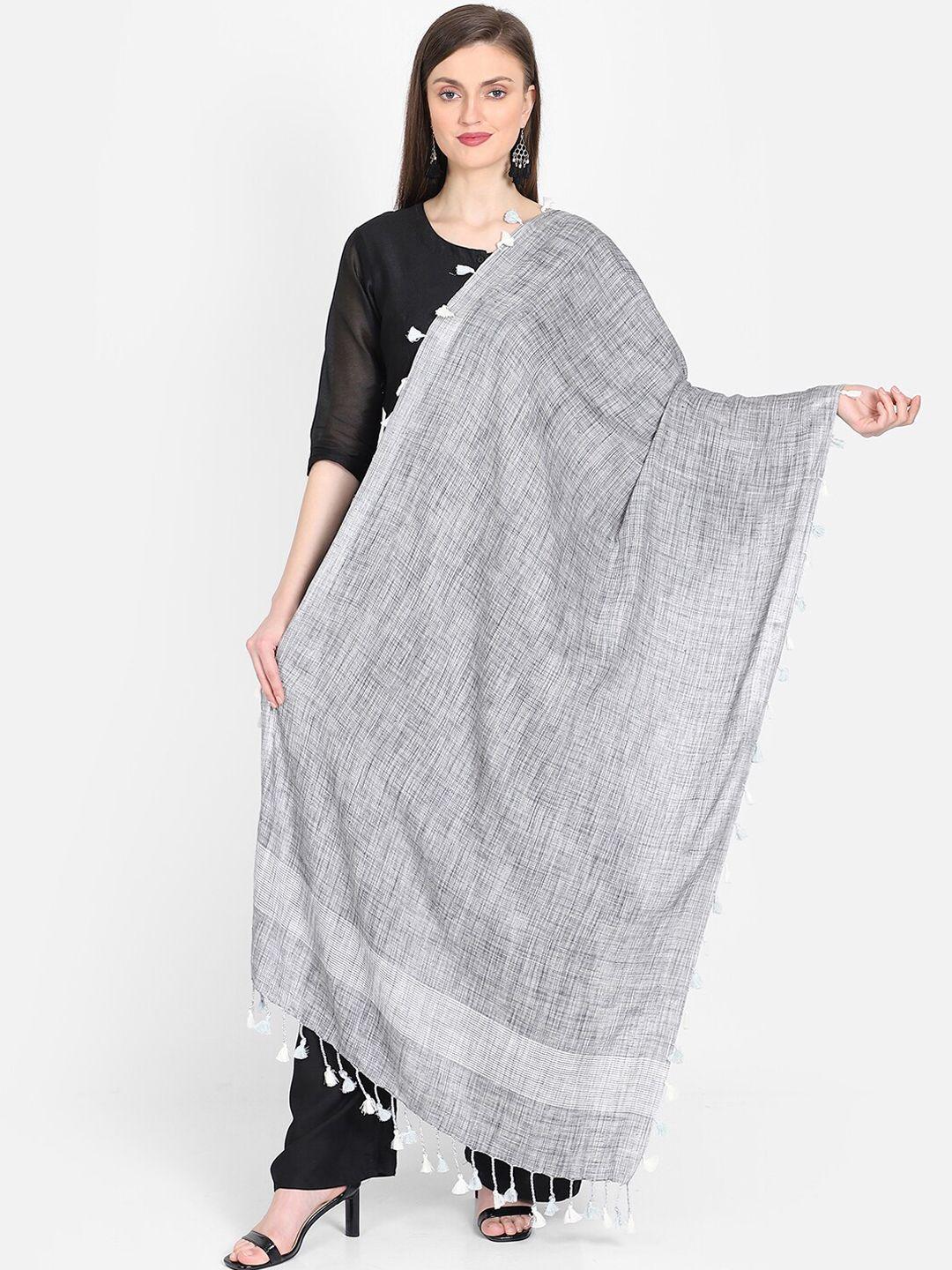 the weave traveller grey & white woven design cotton blend dupatta
