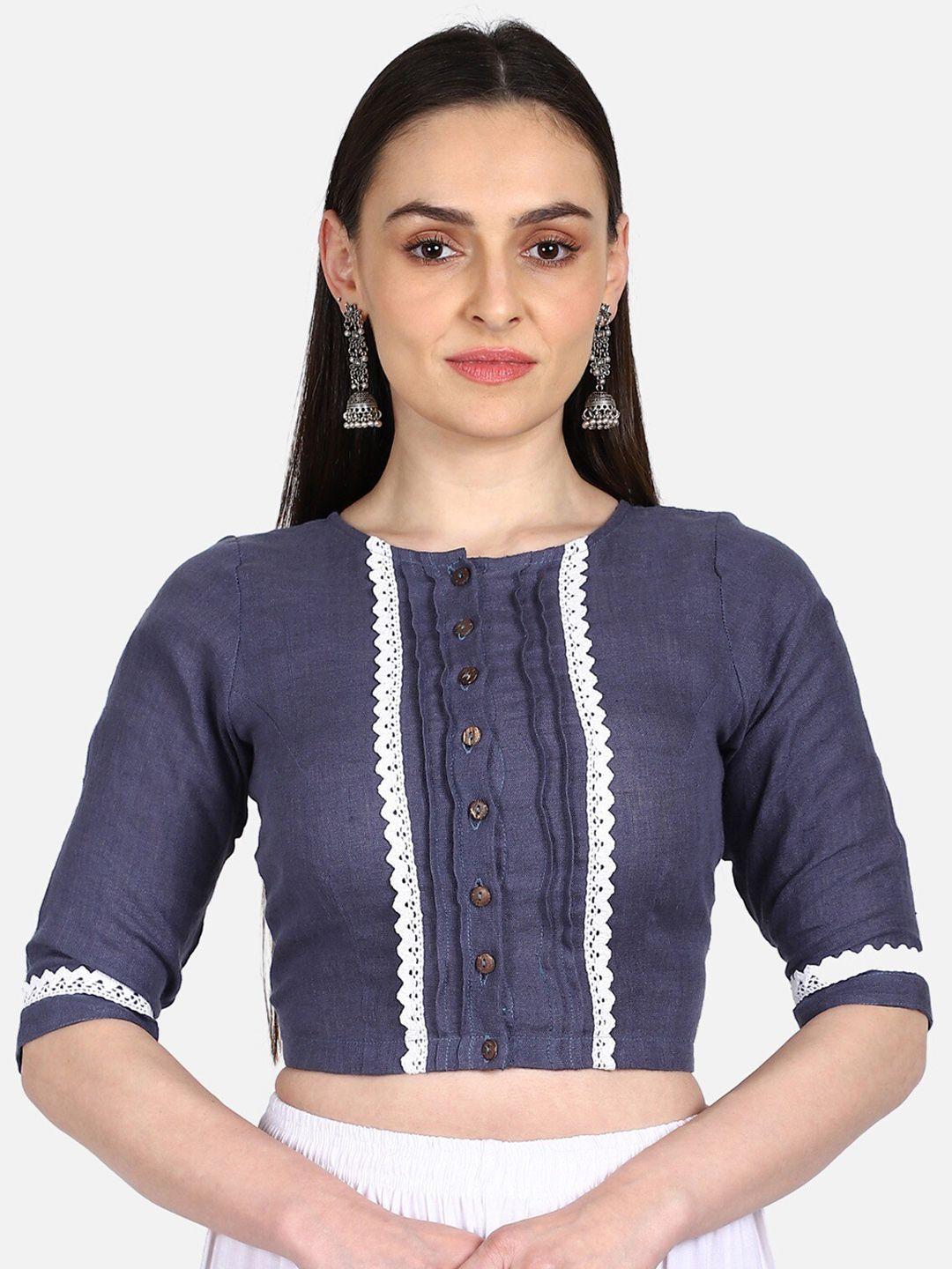 the weave traveller lace-detail pure linen saree blouse