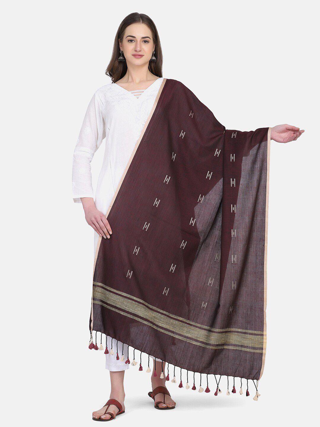 the weave traveller maroon & grey woven design handloom dupatta