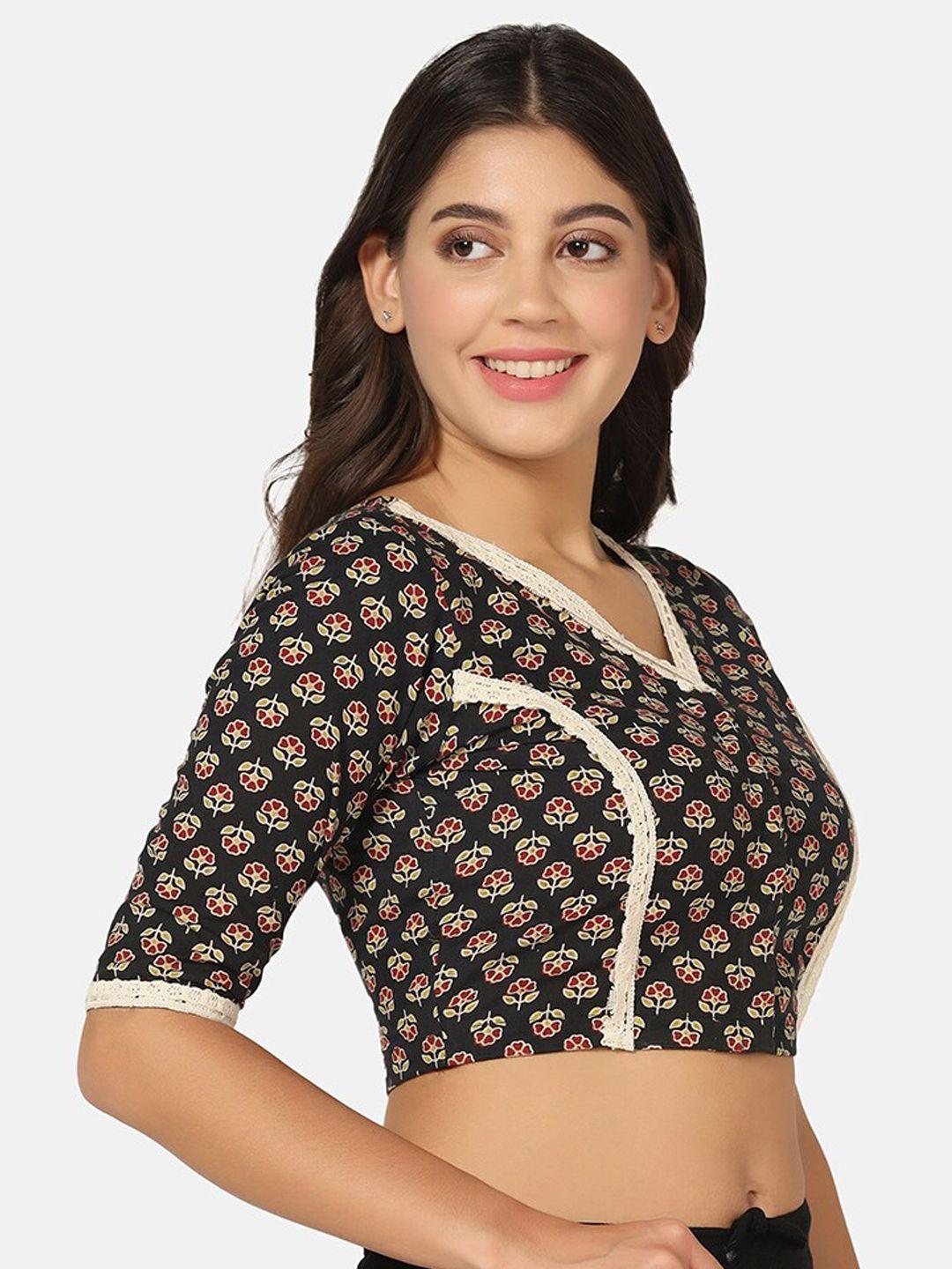 the weave traveller printed v-neck cotton saree blouse