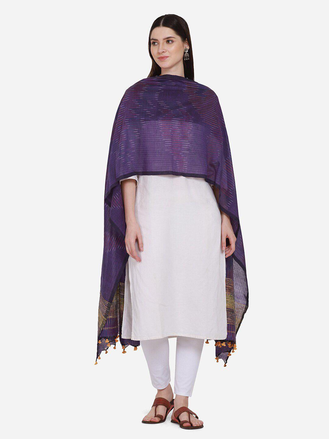 the weave traveller purple & gold-toned striped pure cotton dupatta