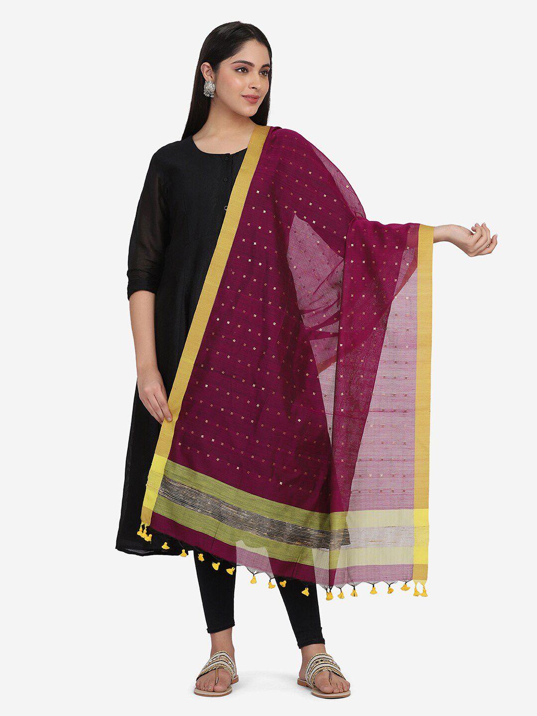 the weave traveller purple & yellow ethnic motifs woven design dupatta with sequinned