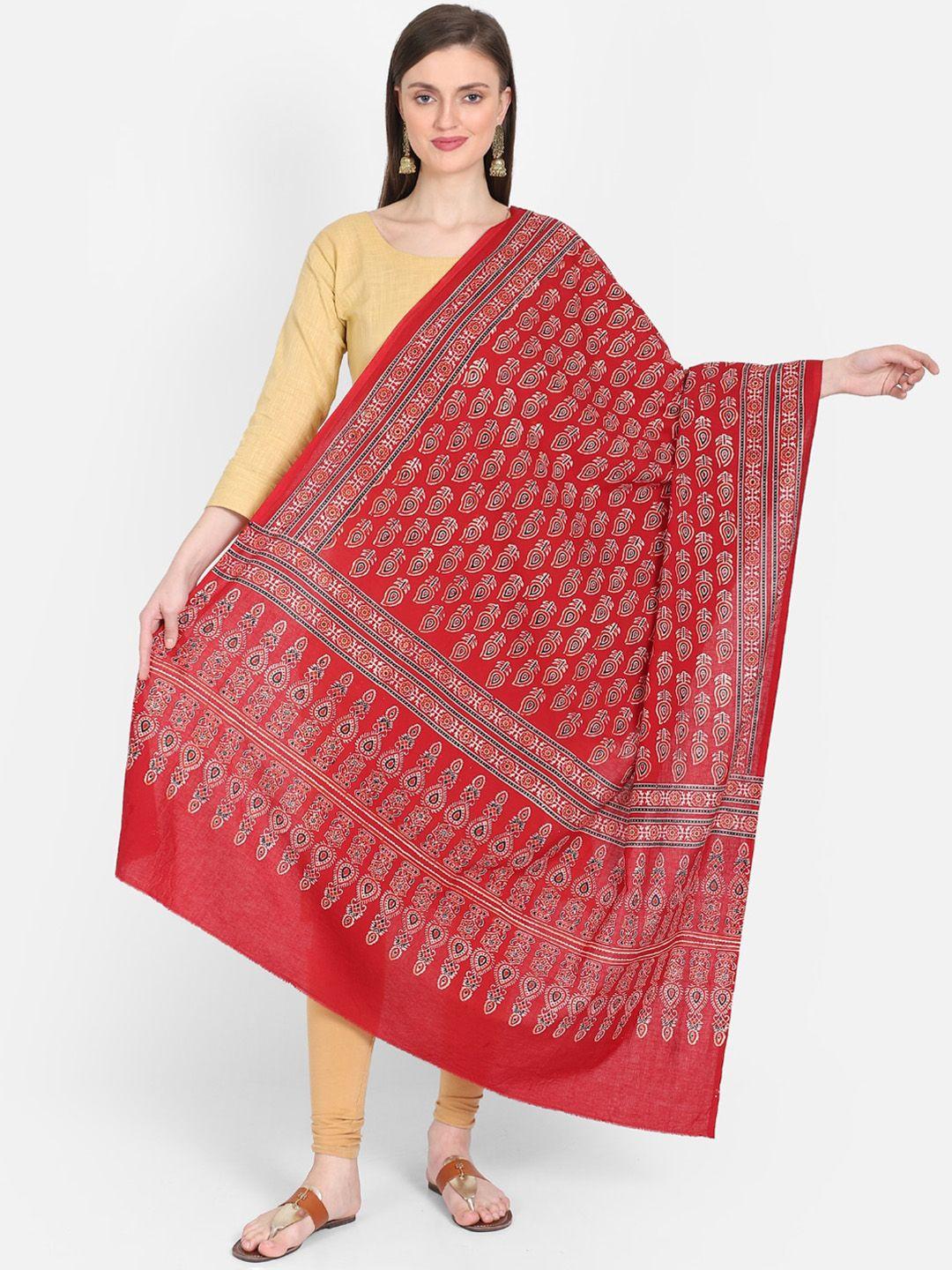the weave traveller red printed sustainable dupatta