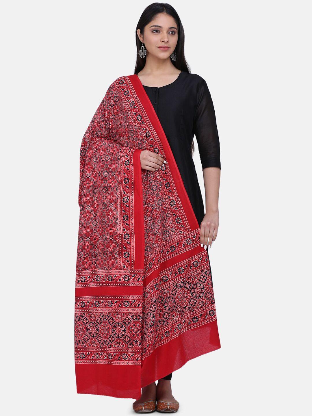 the weave traveller red printed sustainable dupatta