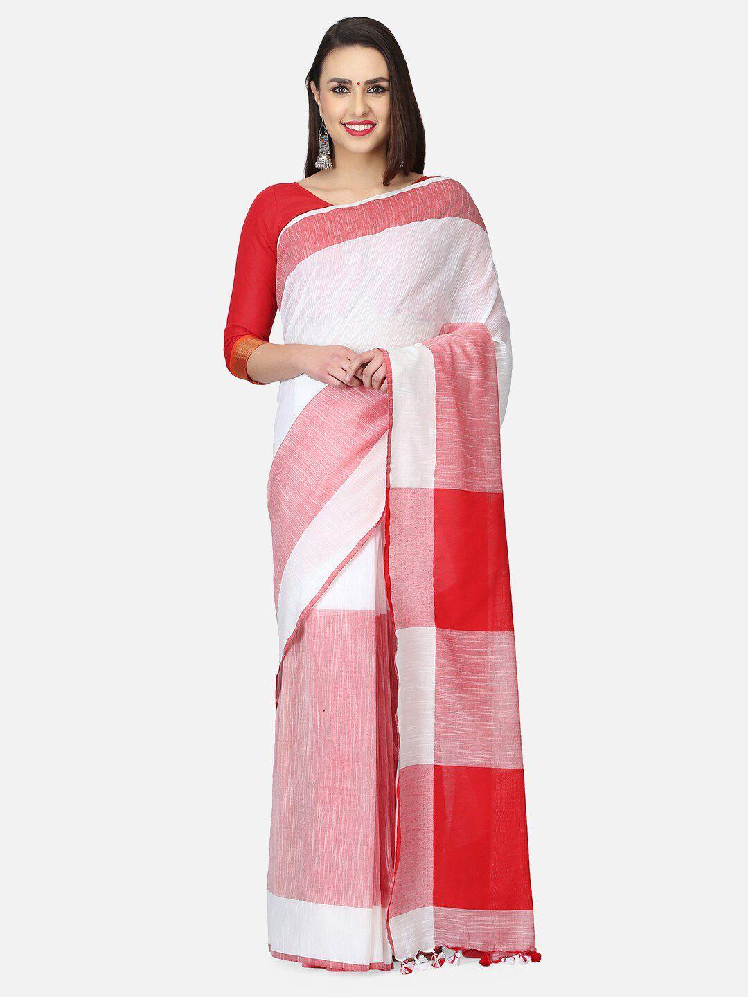 the weave traveller white & red woven design saree