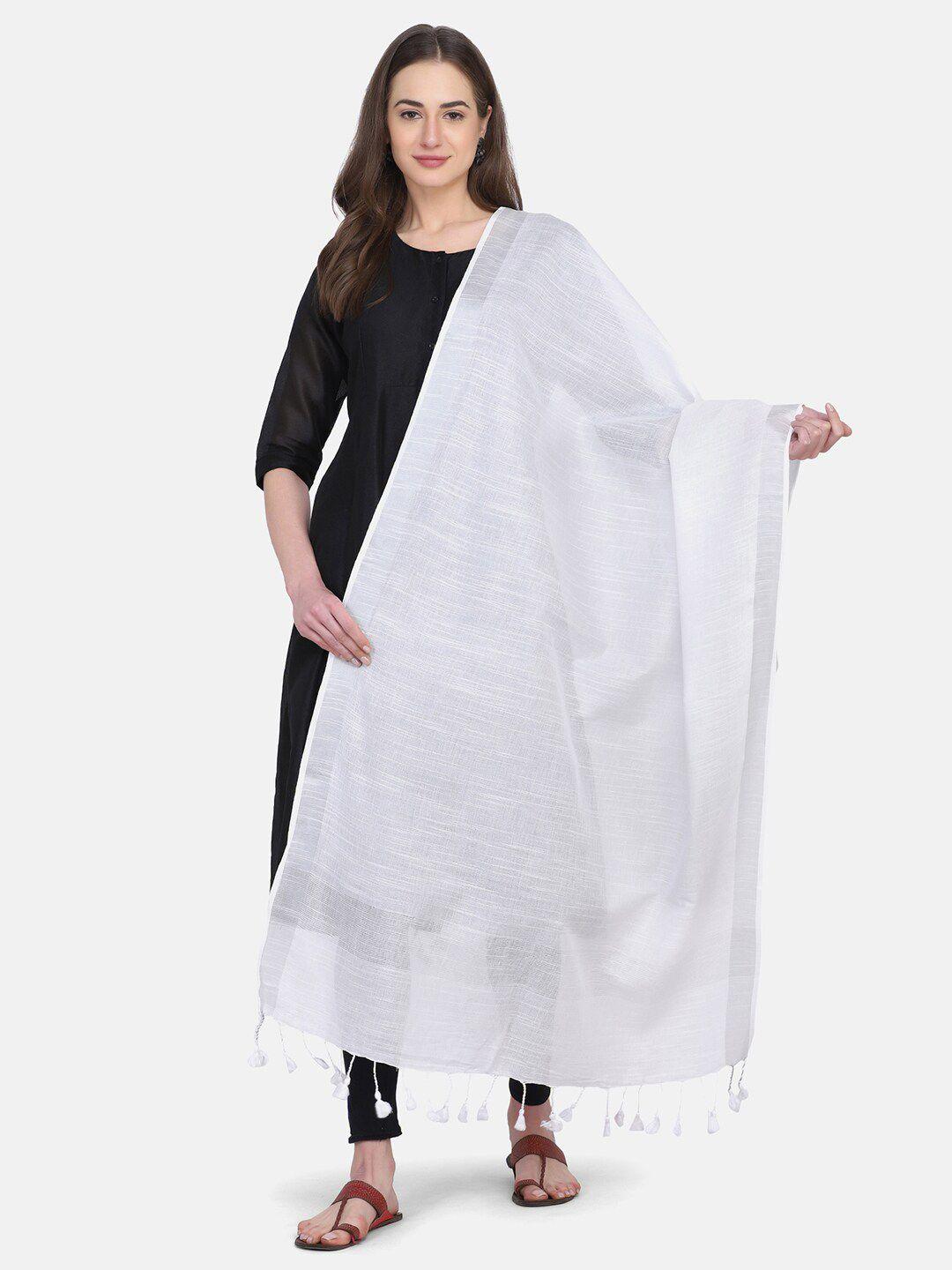 the weave traveller white & silver-toned dupatta with zari