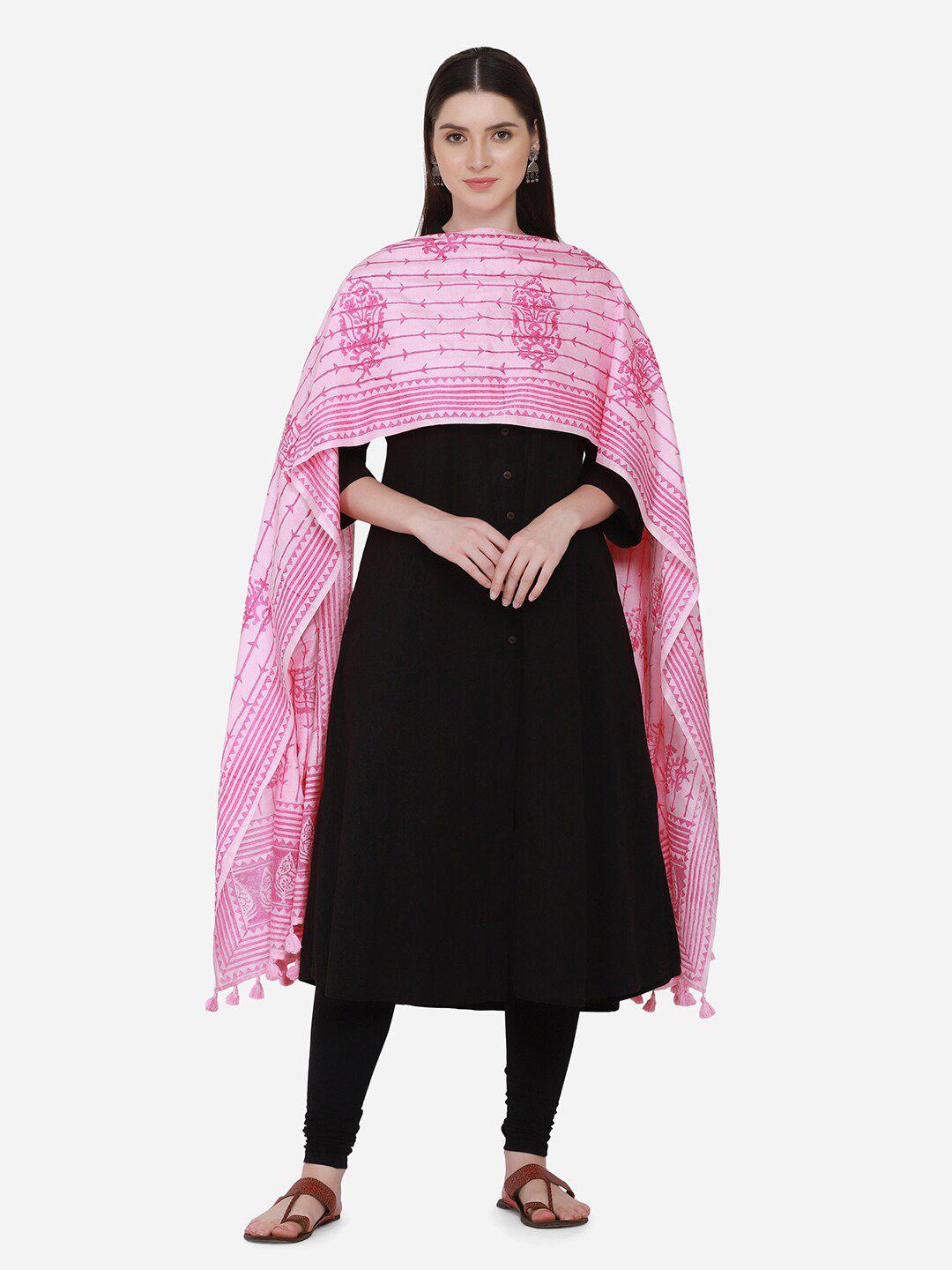the weave traveller women pink & white printed art silk dupatta
