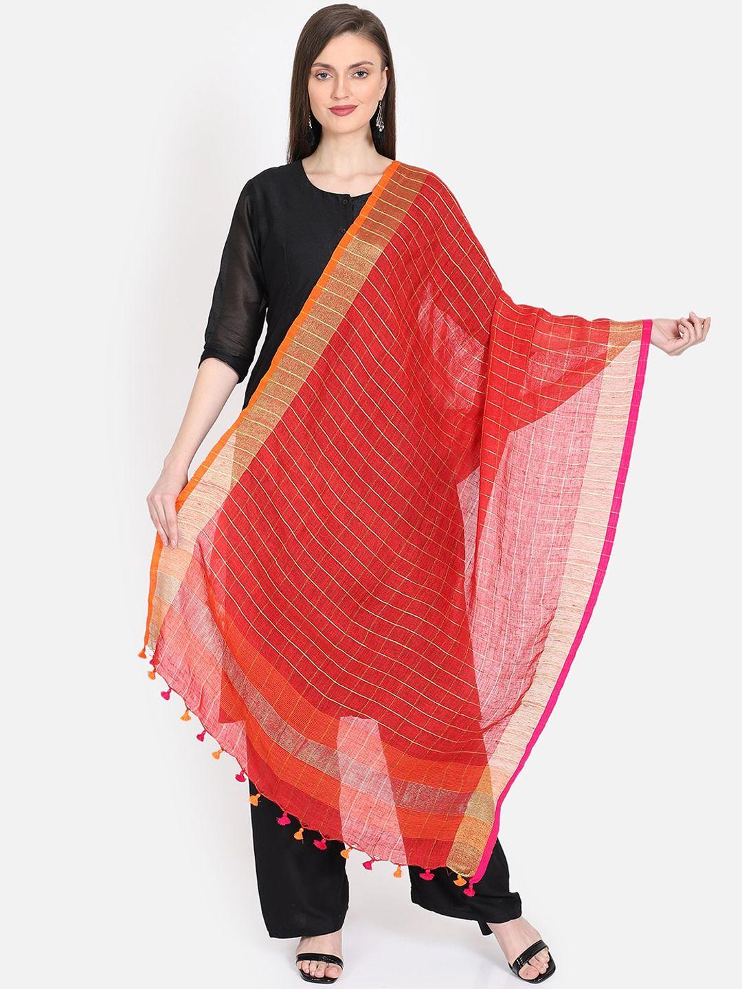the weave traveller women red & gold-toned checked dupatta