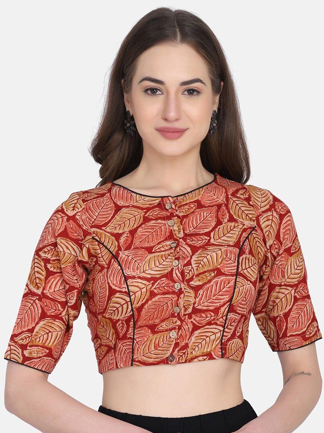 the weave traveller women red kalamkari block printed cotton saree blouse