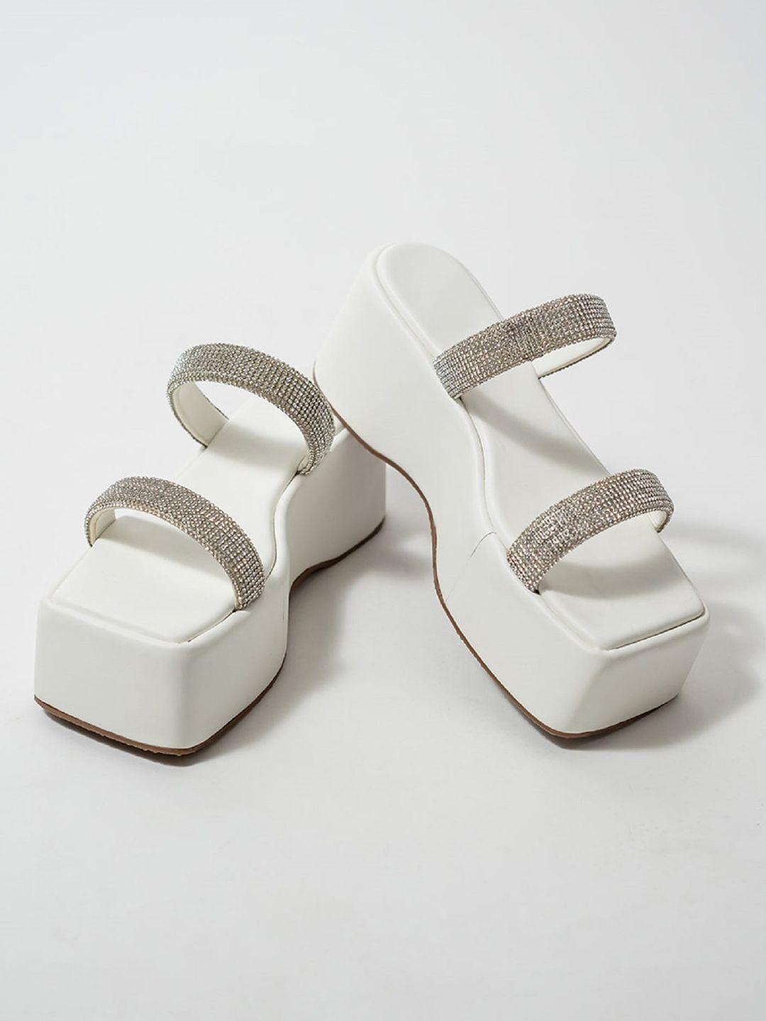 the white pole embellished flatform heels