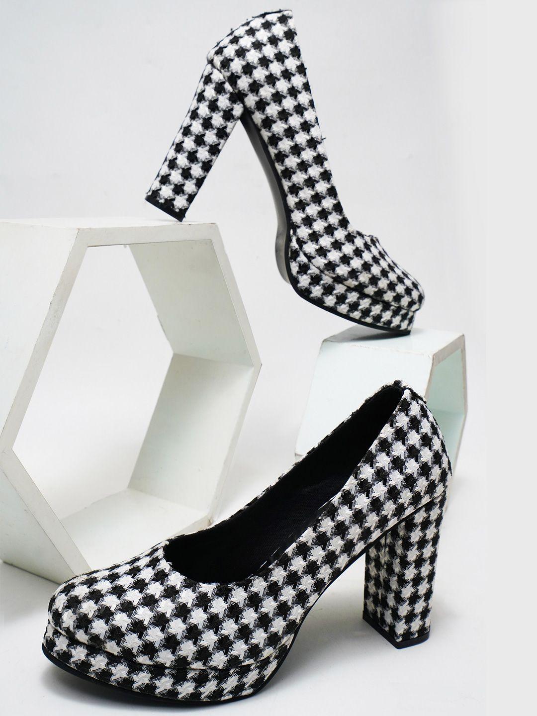 the white pole printed block heeled pumps