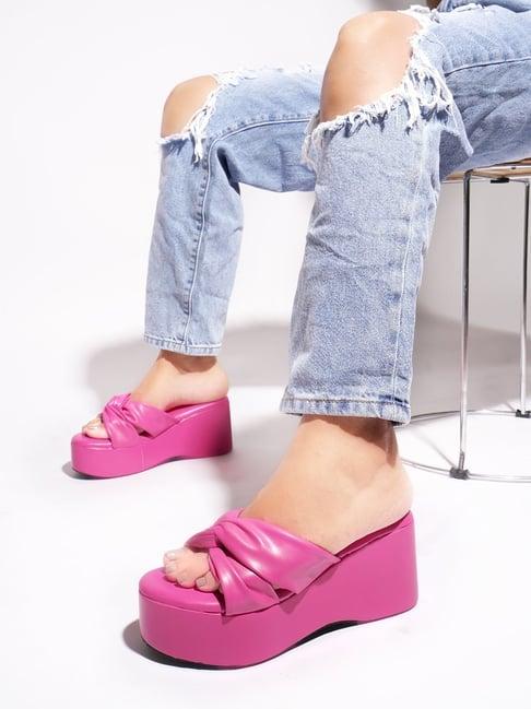 the white pole women's pink cross strap wedges