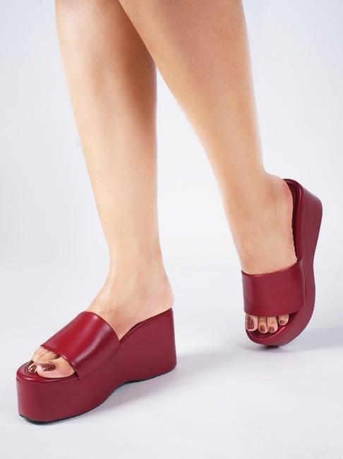the white pole women's red casual wedges